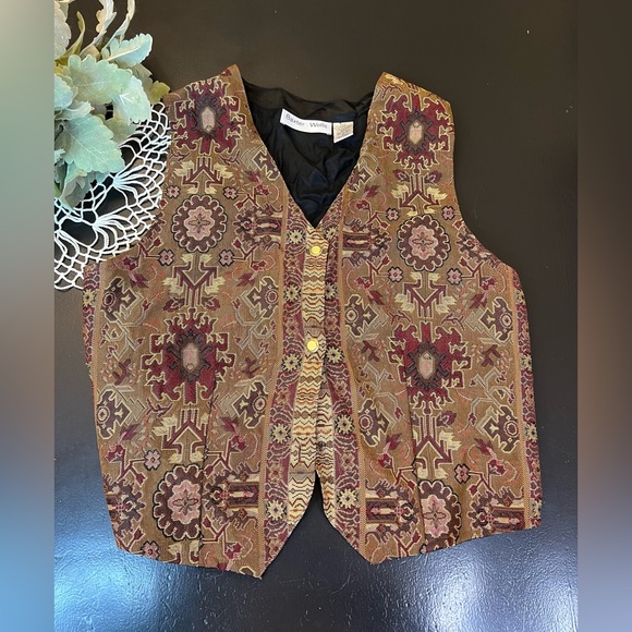 Baxter & Wells Jackets & Blazers - Baxter & Wells Vintage 90s Aztec Tribal Tan Maroon Tapestry Vest Sz M See Detail